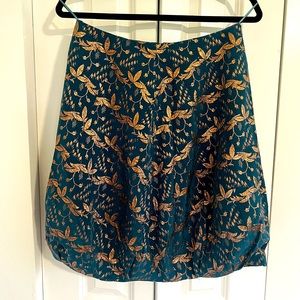 MOSCHINO Teal & Gold Silk Embroidery Skirt
